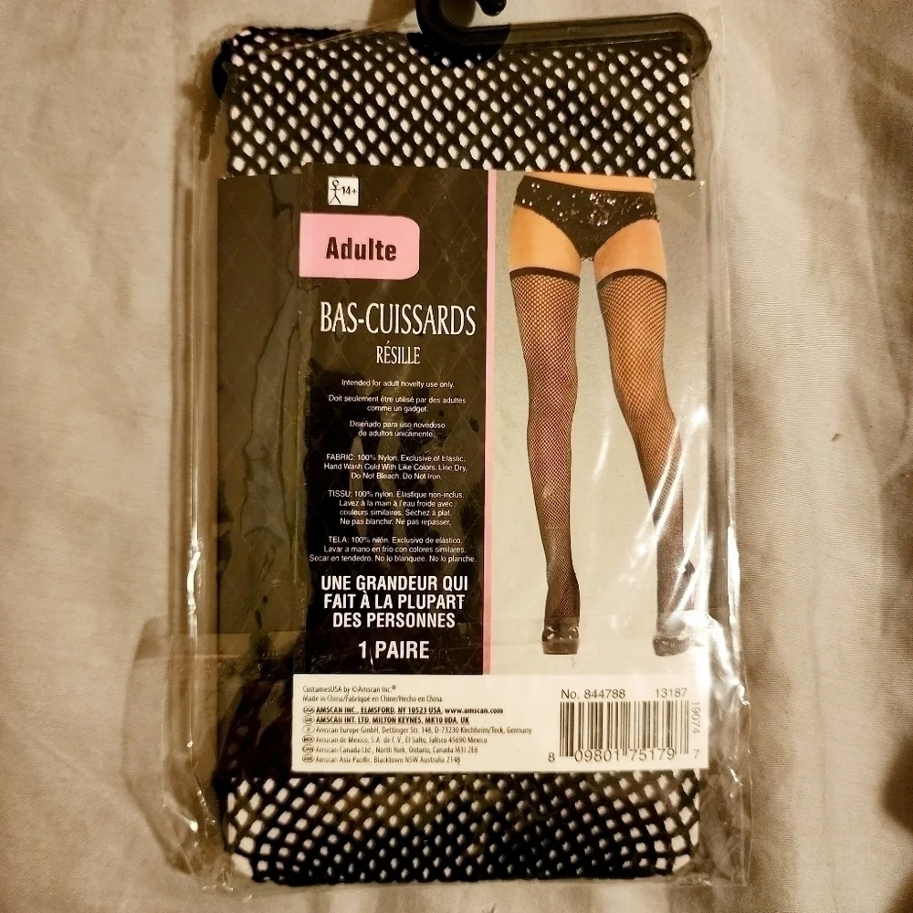 NWT Fishnet Thigh High Stockings Black Sexy Goth Punk Adult One Size Fits Most